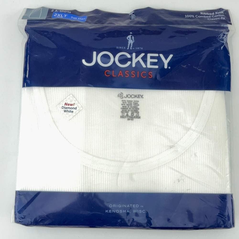 Jockey Classics 2-Pack A-Shirts 2XLT Tall Man Diamond White Ribbed Cotton Tank